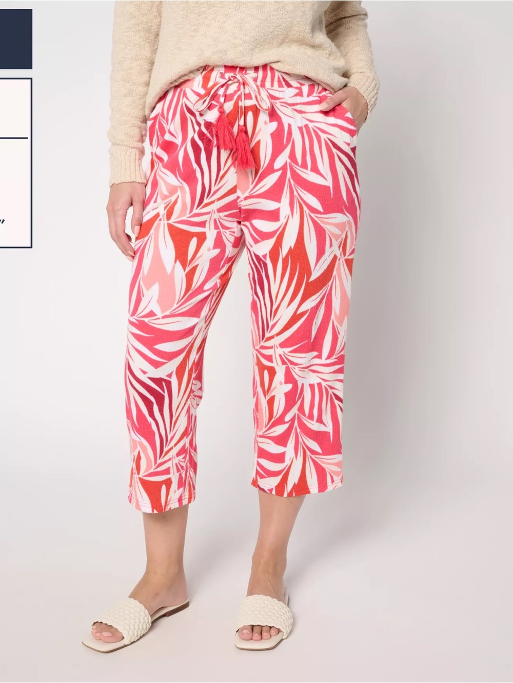 Tropical Leaf Red & Cream Drawstring Wide-Leg Pants